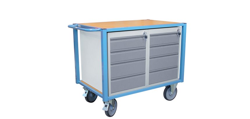 Servante établi équipée 8 tiroirs plateau médium 1060 x 680 mm 500 kg roue TPE