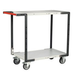 Servante Flatpack 2 plateaux mélaminé, 850 x 500 mm, roues TPE, 250 kg