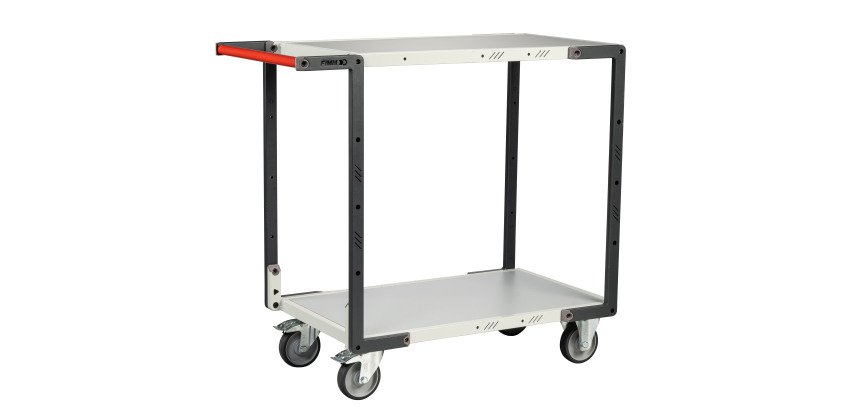 Servante Flatpack 2 plateaux mélaminé, 850 x 500 mm, roues TPE, 250 kg