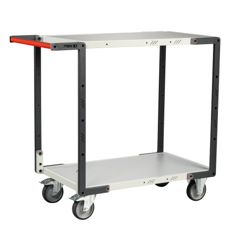 Servante Flatpack 2 plateaux mélaminé, 850 x 500 mm, roues TPE, 250 kg