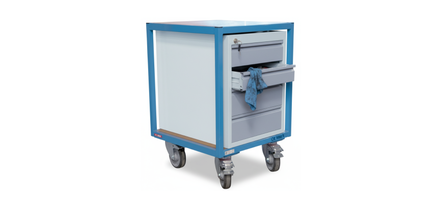Petite servante établi 4 tiroirs plateau bois médium 400 kg roue TPE