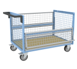 Chariot conteneur grillagé sans toit plateau bois médium 500 kg 1200 x 800 mm roue TPE