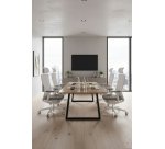 Chaise de bureau ergonomique Marti, tissu et maille, mécanisme synchrone + réglage profondeur d'assise, appui-tête, accoudoirs 3D , piètement roulettes blanc