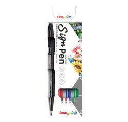Rotuladores Sign Pen de punta de fibra Pentel - Estuche de 4 surtidos