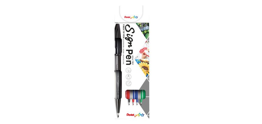 Rotuladores Sign Pen de punta de fibra Pentel - Estuche de 4 surtidos