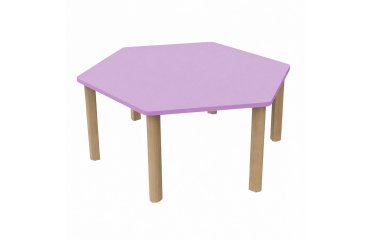 Table Fabiano Kids hexagonale avec pieds en bois - Taille T2 - Ecole maternelle