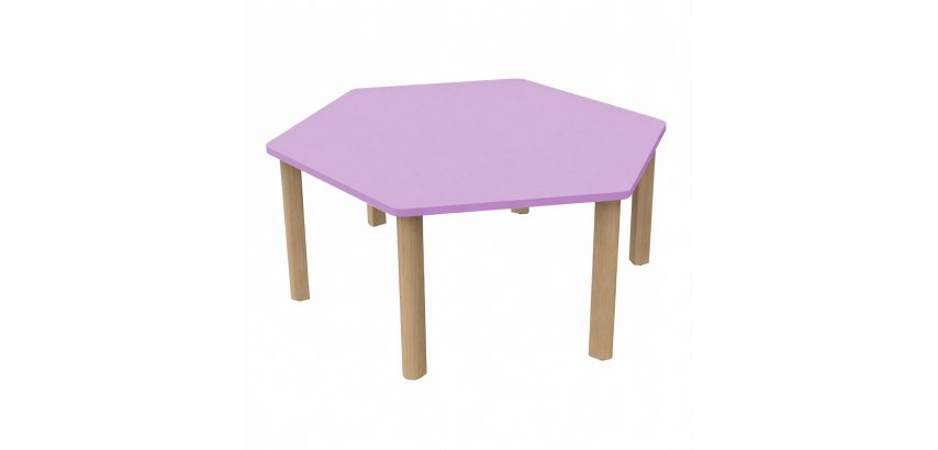 Table Fabiano Kids hexagonale avec pieds en bois - Ecole maternelle