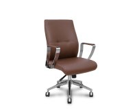 Chaise visiteur Ergo540CS, mécanisme synchrone, similicuir marron, piètement chromé, roulettes chromées
