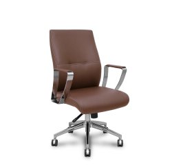 Chaise visiteur Ergo540CS, mécanisme synchrone, similicuir marron, piètement chromé, roulettes chromées