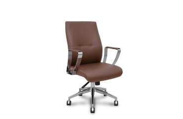 Bezoekersstoel Ergo540CS, synchroonmechanisme, bruin kunstleer, verchroomd onderstel, verchroomde wielen