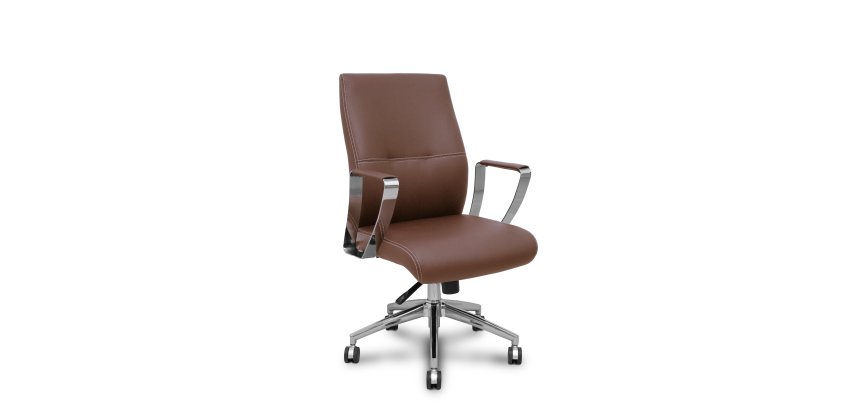 Chaise visiteur Ergo540CS, mécanisme synchrone, similicuir marron, piètement chromé, roulettes chromées