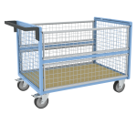 Chariot conteneur grillagé sans toit plateau bois médium 500 kg 1200 x 800 mm roue TPE