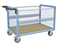 Chariot conteneur grillagé sans toit plateau bois médium 500 kg 1200 x 800 mm roue TPE