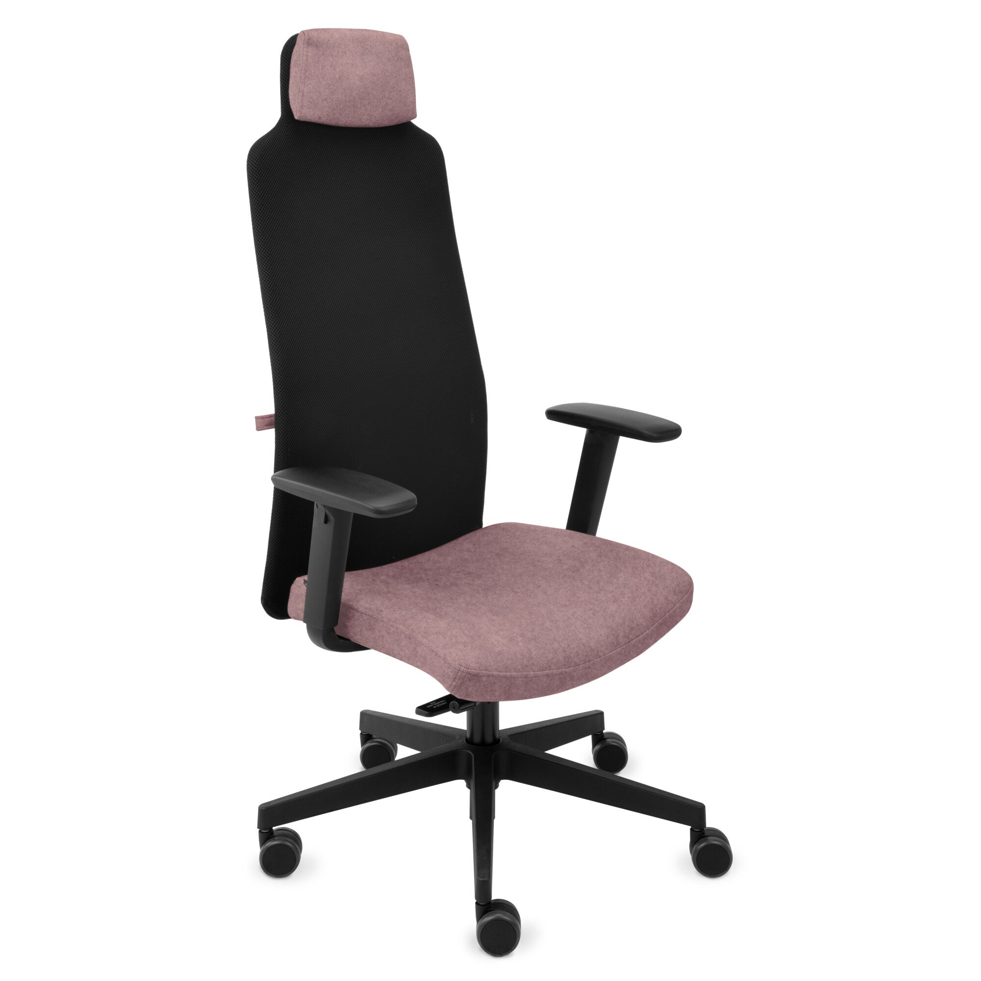 Fauteuil de bureau ergonomique MIKE B, tissu et maille, avec accoudoirs 1D et appui-tête, mécanisme synchrone, pieds noirs