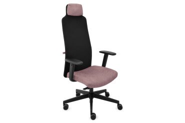 Fauteuil de bureau ergonomique MIKE B, tissu et maille, avec accoudoirs 1D et appui-tête, mécanisme synchrone, pieds noirs
