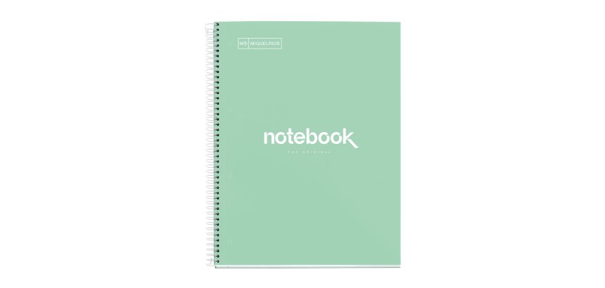 Notebook Emotions, Couverture rigide, A4, quadrillage 5x5 mm, 80 feuilles de 1 couleur, Miquelrius, Menthe.
