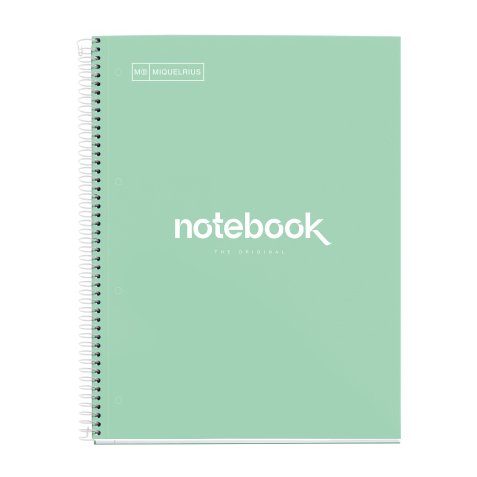 Notebook Emotions, Couverture rigide, A4, quadrillage 5x5 mm, 80 feuilles de 1 couleur, Miquelrius, Menthe.
