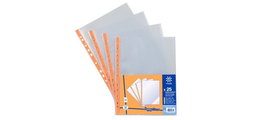 25 Pochettes perforées A4 Polypropylène - HAPPY FLUO - Viquel - 31 x 23 cm