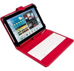 Funda Universal + Teclado (9 - 10.4) Cable Micro USB/C roja/blanca