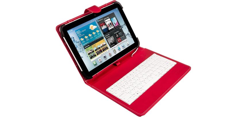 Funda Universal + Teclado (9 - 10.4) Cable Micro USB/C roja/blanca