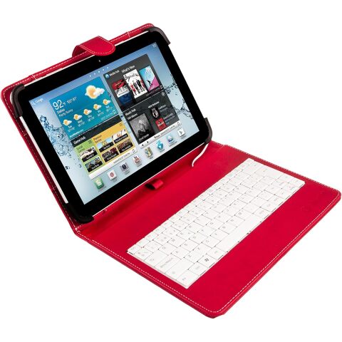 Funda Universal + Teclado (9 - 10.4) Cable Micro USB/C roja/blanca