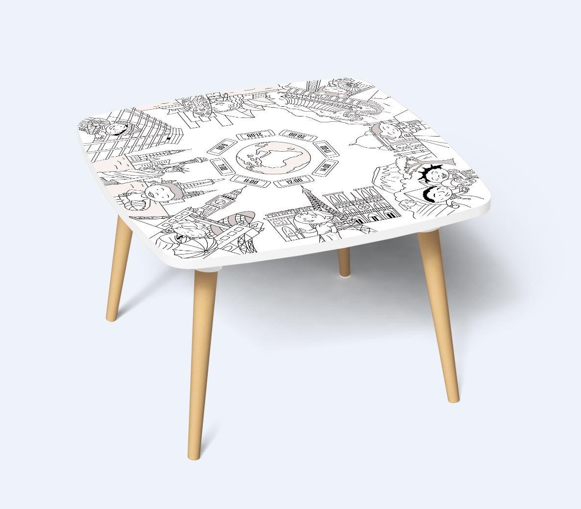 Table basse KIDS à colorier - Motif Monuments - Lot de 2 sur bruneau.fr