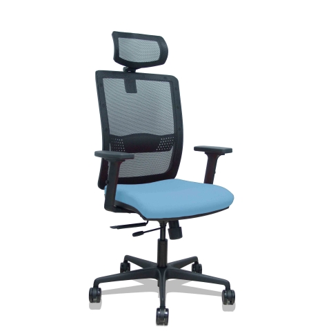 Silla de oficina Haches con reposabrazos 2D y cabecera - Azul claro