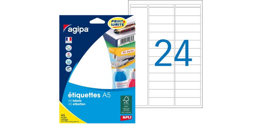 Etiquette adresse multi-usages 15 x 50 mm Agipa blanche - Pochette de 384
