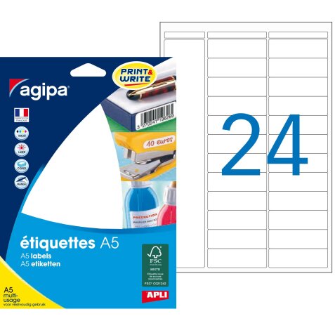 Etiquette adresse multi-usages 15 x 50 mm Agipa blanche - Pochette de 384