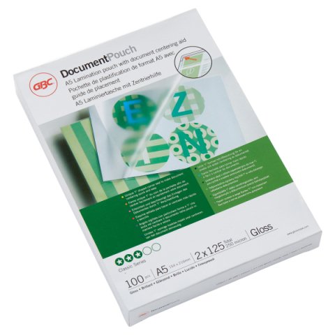 Paquete de 100 fundas de plastificación térmica GBC A5, 2 x 125 micras, brillante