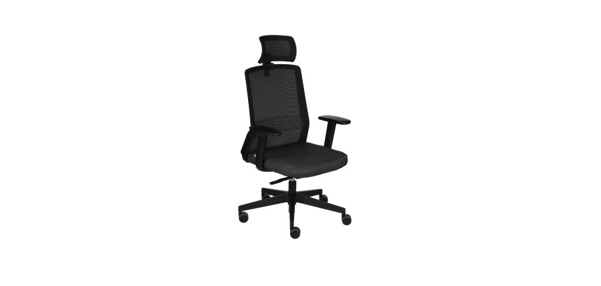 Chaise de bureau ergonomique COCO tissu et maille, accoudoirs 3D, appuie-tête, mécanisme synchrone, pieds noirs