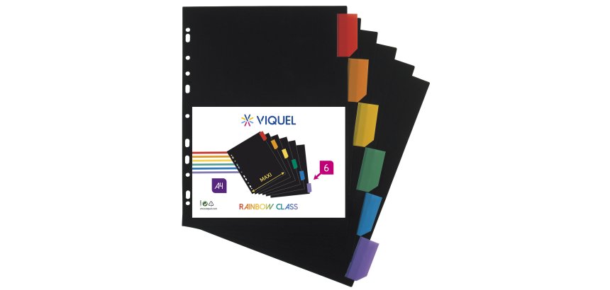 Intercalaires A4 Maxi en polypropylène Rainbow Class VIQUEL 6 onglets - 1 jeu