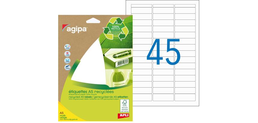 Etiquette adresse multi-usage recyclée 12,8 x  38 mm Agipa - Pochette de 630