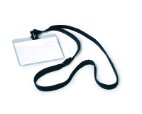 Badge, avec lacet textile, 90 x 60 mm, noir