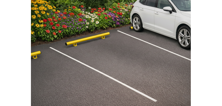 Butée de parking - Chasse roue - PMR Modèle droit  Ø 76 mm Zingué + peinture poudre époxy jaune