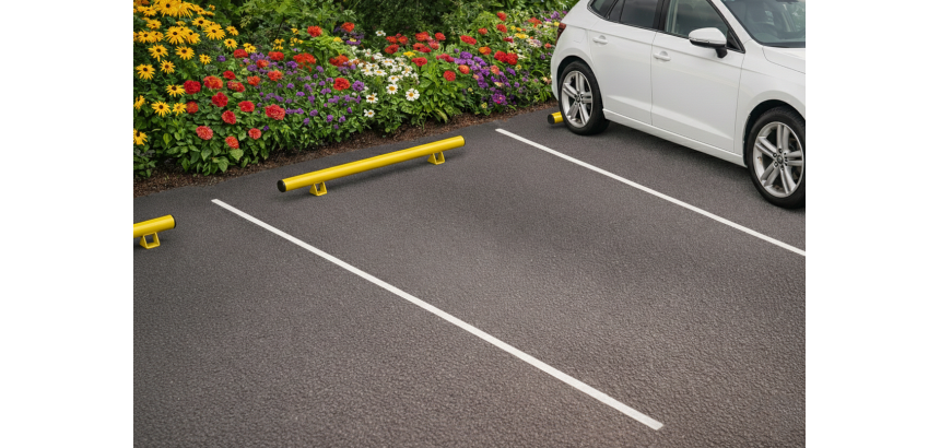 Butée de parking - Chasse roue - PMR Modèle droit  Ø 76 mm Zingué + peinture poudre époxy jaune