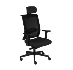 Fauteuil de bureau ergonomique LEVEL, tissu filet, avec accoudoirs 3D et appui-tête, mécanisme synchrone, pieds noirs