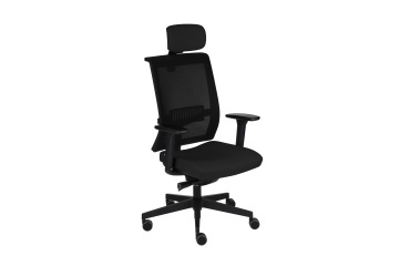 Fauteuil de bureau ergonomique LEVEL, tissu filet, avec accoudoirs 3D et appui-tête, mécanisme synchrone, pieds noirs