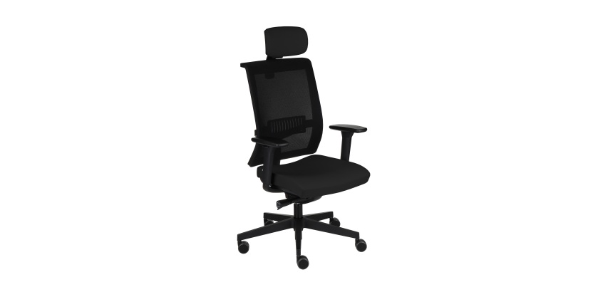 Fauteuil de bureau ergonomique LEVEL, tissu filet, avec accoudoirs 3D et appui-tête, mécanisme synchrone, pieds noirs