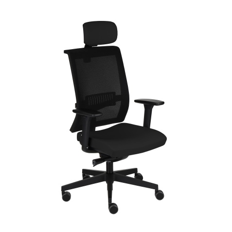 Fauteuil de bureau ergonomique LEVEL, tissu filet, avec accoudoirs 3D et appui-tête, mécanisme synchrone, pieds noirs