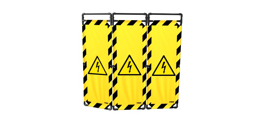 Barrière d'intervention PVC - 3 vantaux 1,80m - Logo DANGER ÉLECTRICITÉ - Noir/Jaune