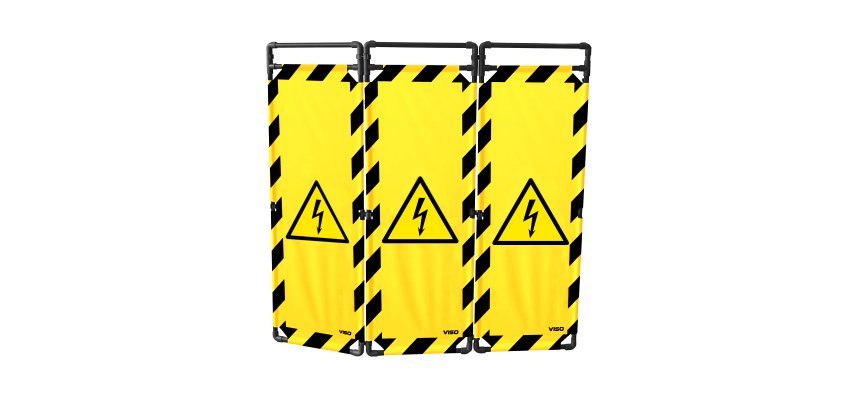 Barrière d'intervention PVC - 3 vantaux 1,80m - Logo DANGER ÉLECTRICITÉ - Noir/Jaune