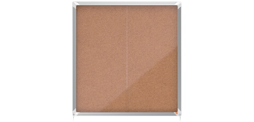 Vitrina de interior Nobo para 12 hojas A4 con superficie de corcho y puerta deslizante