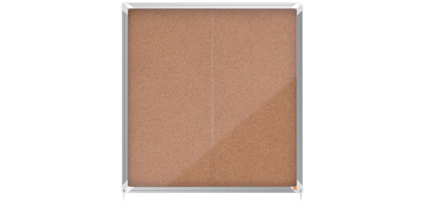 Vitrina de interior Nobo para 12 hojas A4 con superficie de corcho y puerta deslizante