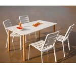 Table d'extérieur ARNON - plateau aluminium blanc - pieds  bois
