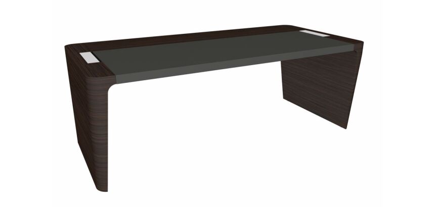 Bureau droit Direction Xennon finition placage bois L 190 cm avec sous-main en cuir