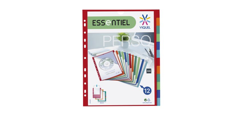 Intercalaires personnalisables A4+ polypropylène coloré VIQUEL 12 onglets multicolores