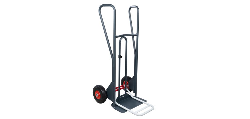 Diable à basculement assisté acier 350 kg bavette mixte poignée fermée roue increvable