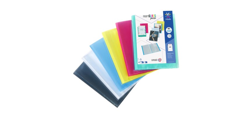 Protège-documents Viquel polypropylène translucide personnalisable A4 100 pochettes - 200 Vues – couleurs assorties