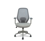 Chaise de bureau Ergo529, dossier en maille grise, assise en tissu gris, piètement gris clair, roulettes en nylon